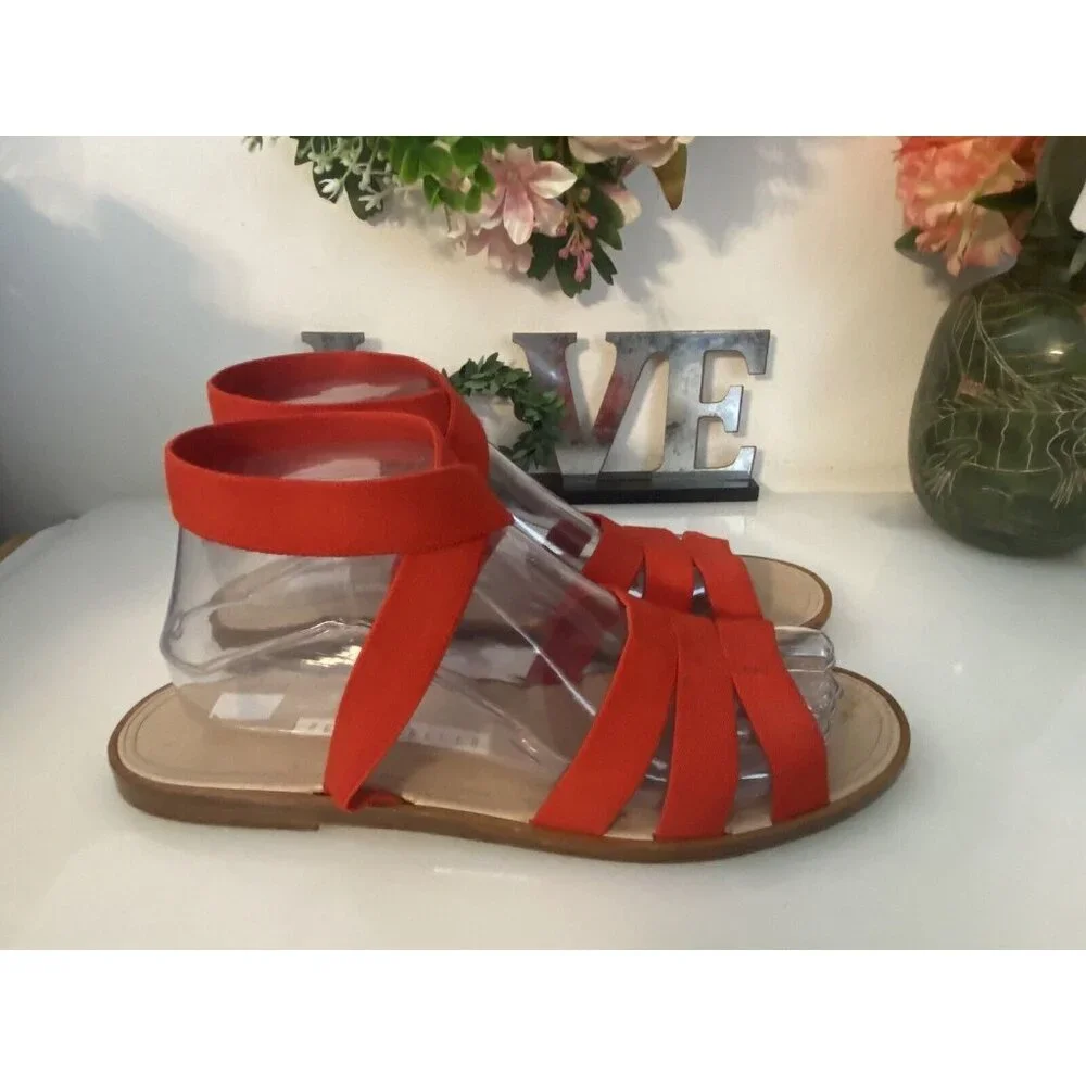Vintage Perry Ellis Stretchy Red Women’s‎ Strappy Sandal Flat Gladiator Size 9B